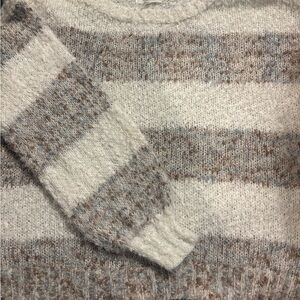 Woman’s Striped Sweater - Gray, brown, and cream